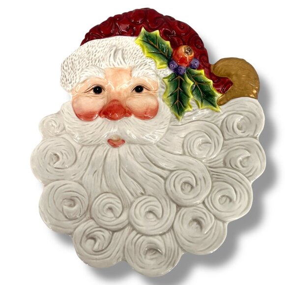 Fitz & Floyd Christmas Santa Canapé Plate Handcrafted Ceramic - Picture 2 of 9
